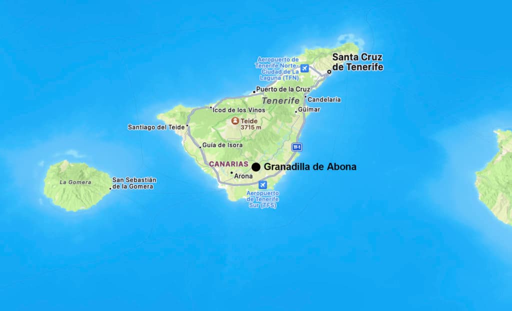 Mapa de Tenerife con la ubicación de Granadilla de Abona