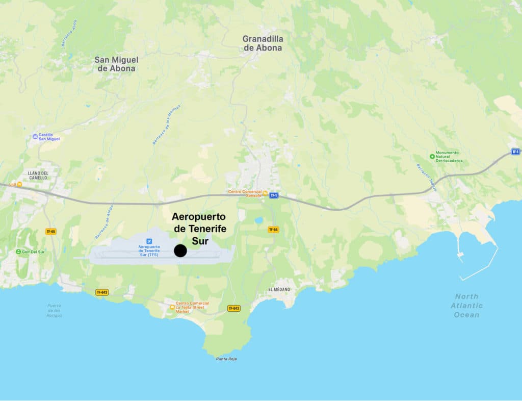 Mapa de Granadilla de Abona y el Aeropuerto de Tenerife Sur