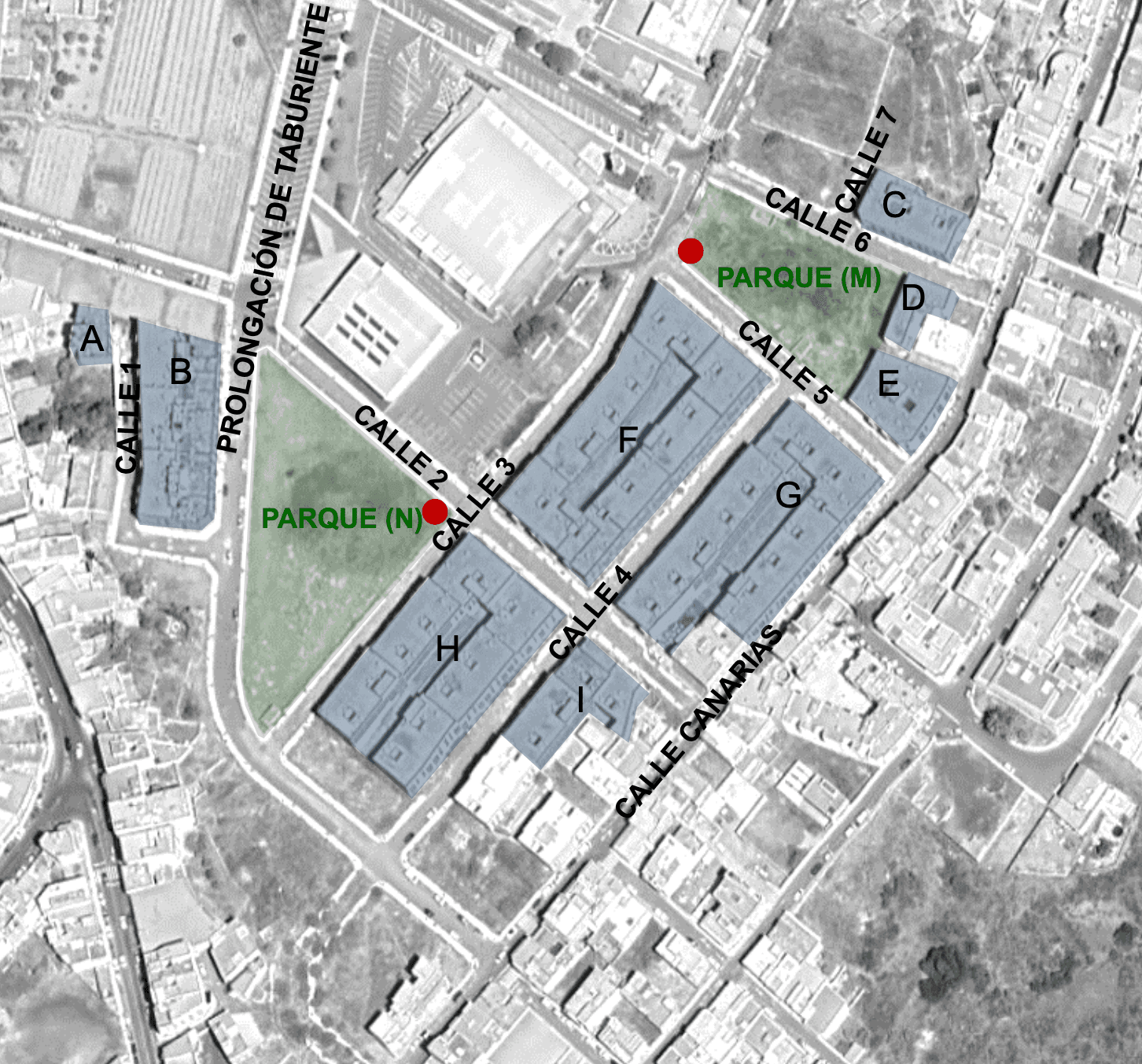 Plano satelital de la promoción Hinojeros III en Granadilla de Abona